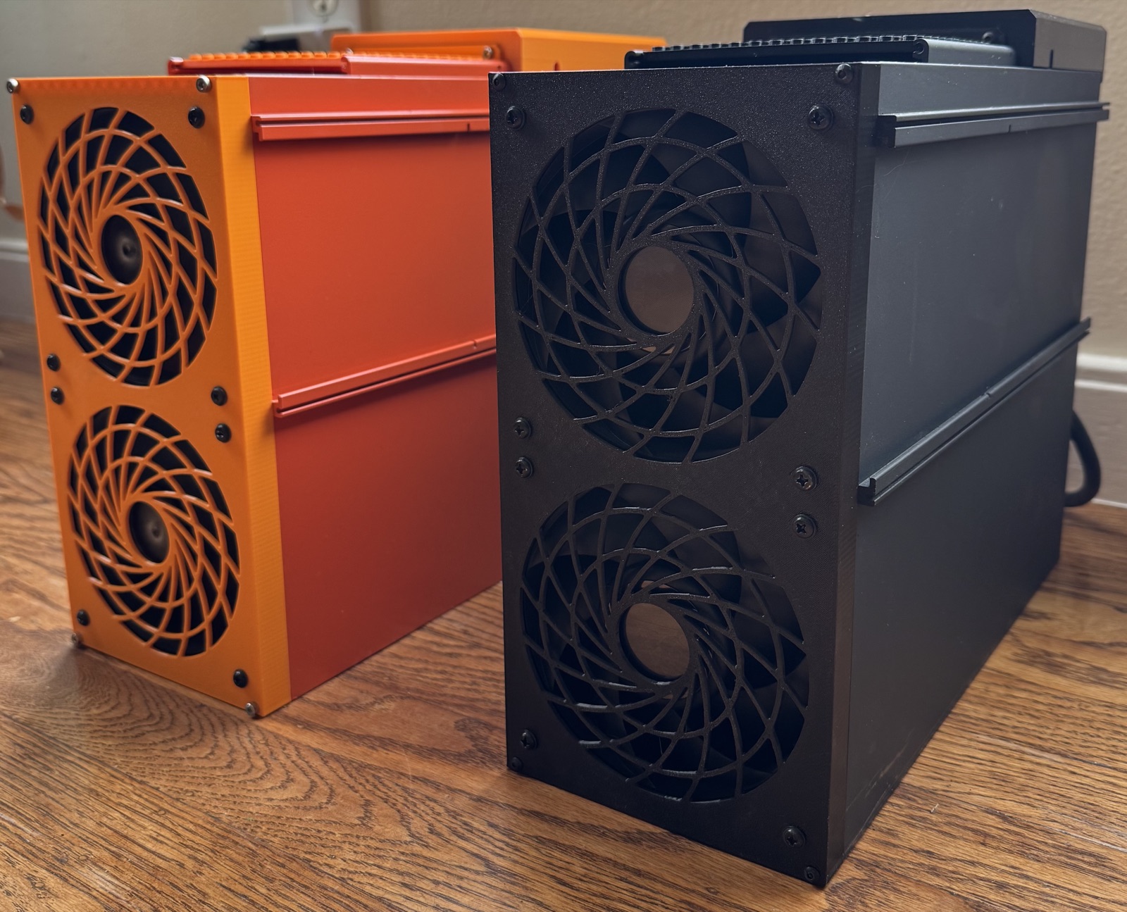 Slim19 mining heaters in orange and black